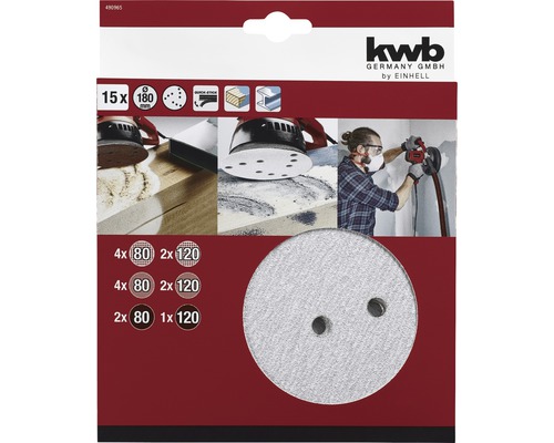 Brúsny papier so suchým zipsom, 180 mm, rôzne zrnitosti, 15 kusov