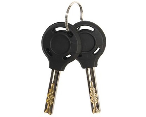 Dva kľúče s čiernou rukoväťou a krúžkom na kľúče