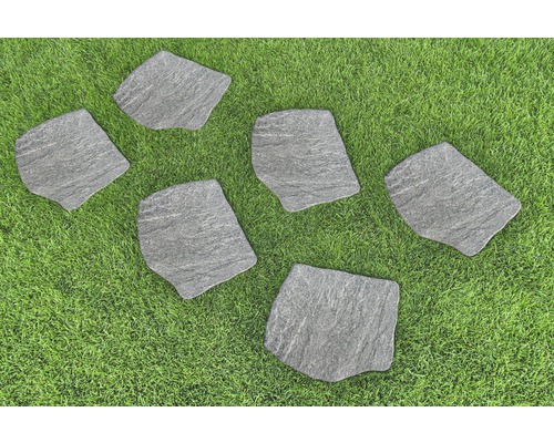 Nášľapný kameň Flairstone 36x42x2 cm Old wood grey Šesť záhradných nášľapných kameňov na trávniku