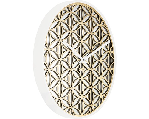 Drevené nástenné hodiny s kvetinovým vzorom