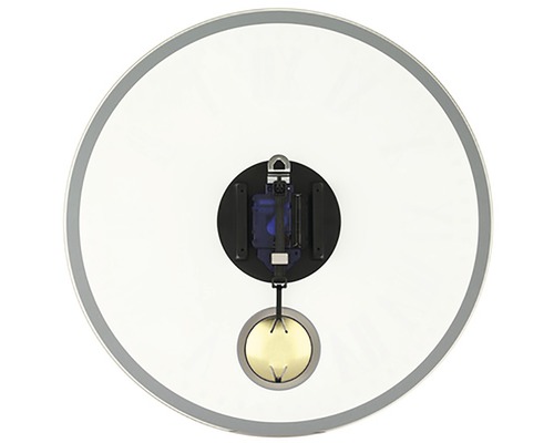 Pohľad zozadu na okrúhle nástenné hodiny s kyvadlom