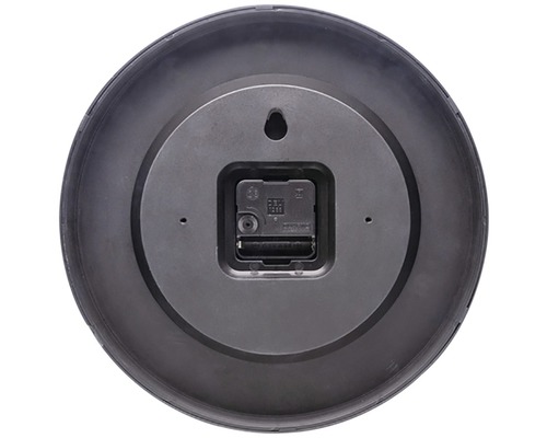 Zadná strana okrúhlych nástenných hodín s priestorom pre batérie a závesným zariadením