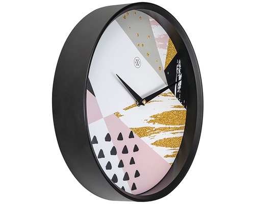 Nástenné hodiny s abstraktným vzorom a čiernym rámom