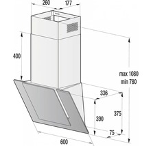 Technický nákres digestora s rozmermi.