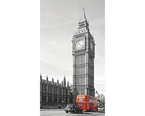 Big Ben v Londýne s červeným poschodovým autobusom a čiernym taxíkom