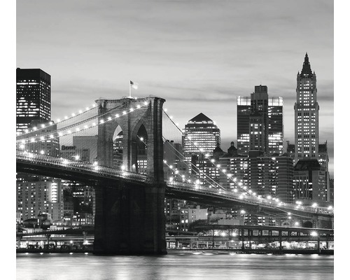 Čiernobiela fotografia Brooklynského mosta a panorámy New Yorku