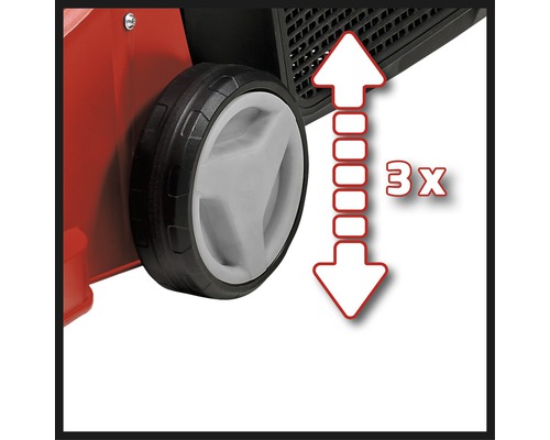 Trojnásobne výškovo nastaviteľné koleso na záhradnom náradí.