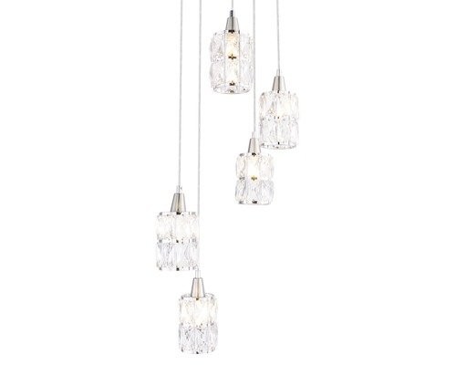 Závesné svietidlo s piatimi čírymi krištáľovými prvkami