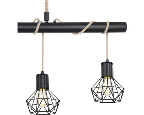 Závesné svietidlo s dvoma svetlami, klietkovým dizajnom a lanovým zavesením