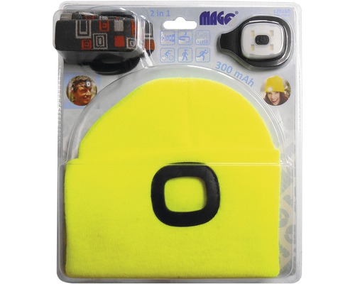 Žltá čiapka s LED čelovkou a čelenkou v balení