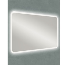 Obdĺžnikové zrkadlo so zaoblenými rohmi a LED osvetlením do kúpeľne