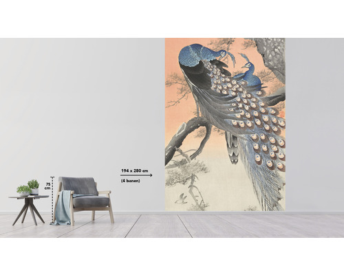 Fototapeta s motívom pávov na konári, rozmer 194 x 280 cm