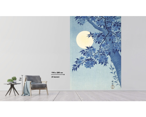 Interiér s vliesovou tapetou so stromom a mesiacom, rozmery 194 x 280 cm