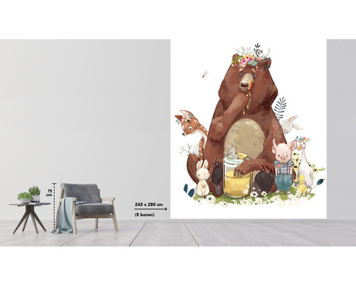 Fototapeta s medveďom, srnou, zajacom, prasaťom a husou s kvetmi na hlave