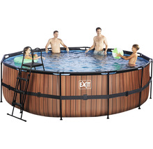 Nadzemný bazén rámový EXIT Wood Pool ø488 x 122 cm design drevo s pieskovou filtráciou a rebríkom