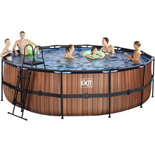 Nadzemný bazén rámový EXIT Wood Pool ø488 x 122 cm design drevo s pieskovou filtráciou a rebríkom