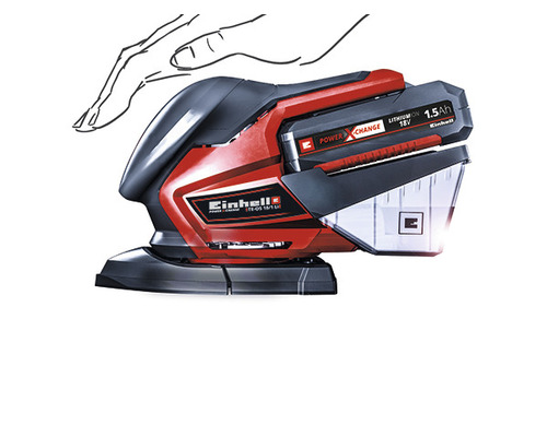 Akumulátorová excentrická brúska Einhell s prachovým vreckom a symbolom ruky