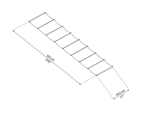 Technický nákres podpery pre popínavé rastliny s rozmermi 325 cm na dĺžku a 64,5 cm na šírku.