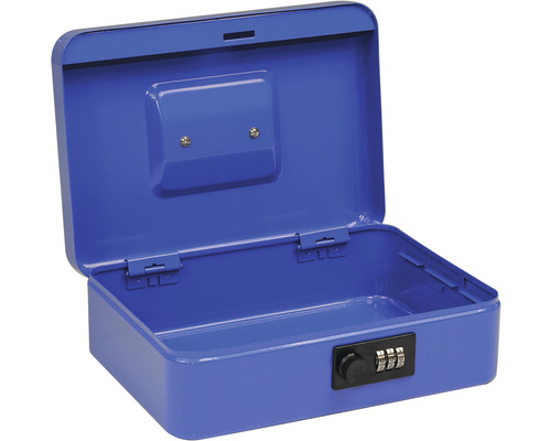 Otvorená modrá pokladnička s číselným zámkom