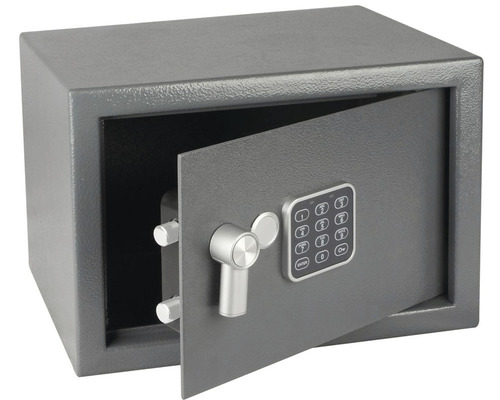 Sivý nábytkový trezor s digitálnym zámkom a otvorenými dverami