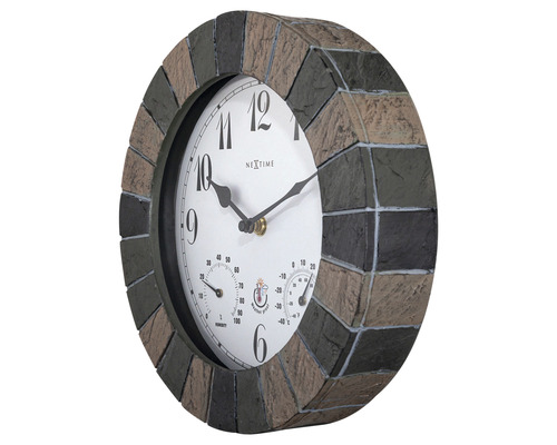Nástenné hodiny Nextime so vzhľadom kameňa, teplomerom a vlhkomerom