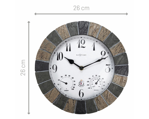Okrúhle nástenné hodiny NexTime s teplomerom a vlhkomerom, priemer 26 cm