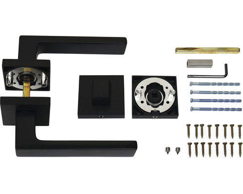 Čierna súprava kľučky ku dverám s montážnym príslušenstvom