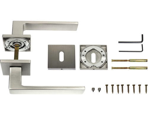 Sada kľučky ku dverám s rozetami, skrutky a montážne náradie