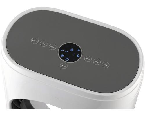 Ovládací panel vežového ventilátora s rôznymi nastaveniami