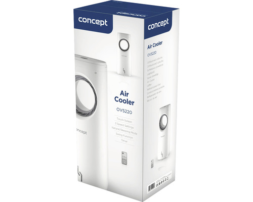 Balenie ochladzovača vzduchu Concept OVS5220 s dotykovou obrazovkou, tromi rýchlosťami, režimom Natural / Sleeping, funkciou Swing a časovačom.