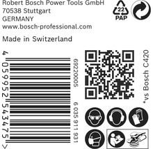 Potlač obalu produktu s informáciami o Robert Bosch Power Tools GmbH, miesto výroby Švajčiarsko, čiarový kód, QR kód a bezpečnostné pokyny