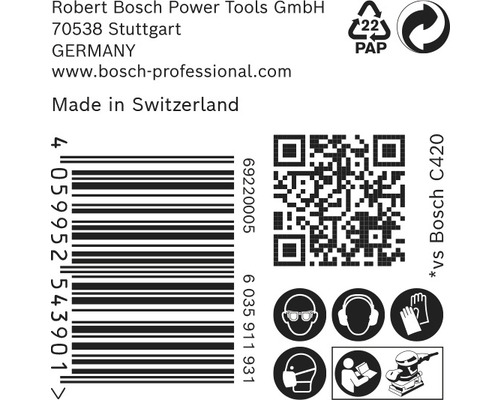 Informácie o Robert Bosch Power Tools, čiarový kód, symbol recyklácie papiera, QR kód a bezpečnostné pokyny