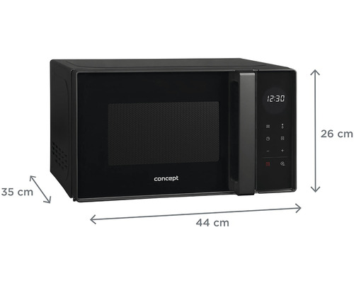 Mikrovlnná rúra s rozmermi 44 x 35 x 26 cm