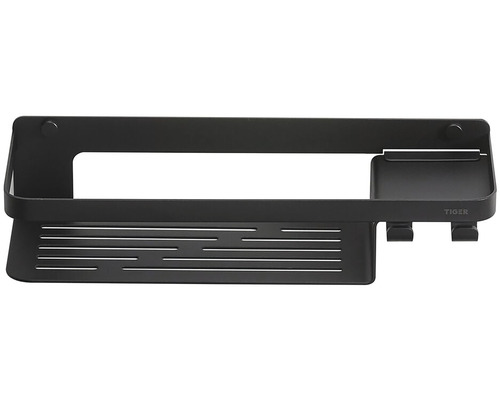 Čierna rohová polica Tiger na montáž na stenu s háčikmi