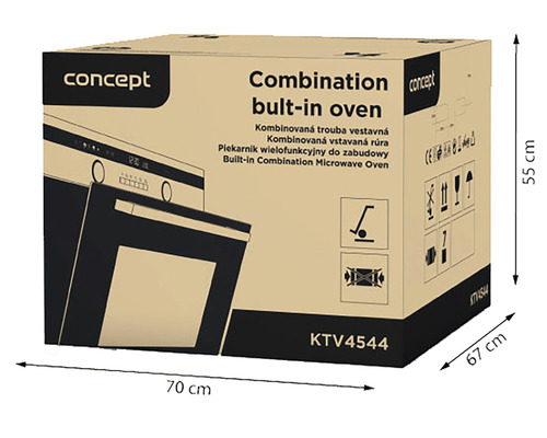 Balenie vstavanej kombinovanej rúry Concept s mikrovlnnou funkciou s rozmermi 70 x 67 x 55 cm