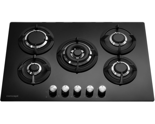 Čierna plynová varná doska Concept s piatimi horákmi