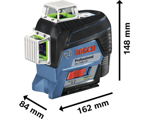 Čiarový laser Bosch GLL 3-80 CG Professional s rozmermi