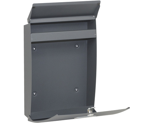 Otvorená sivá poštová schránka na montáž na stenu