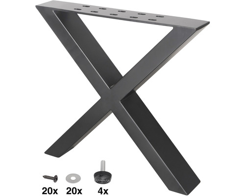 Čierna noha stola do X so skrutkami a podložkami