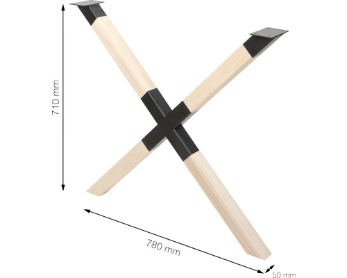 Podnož stola z kovu a dreva, 710 x 780 milimetrov