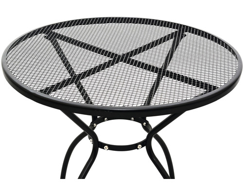 Okrúhly záhradný stôl s kovovou mriežkovou doskou