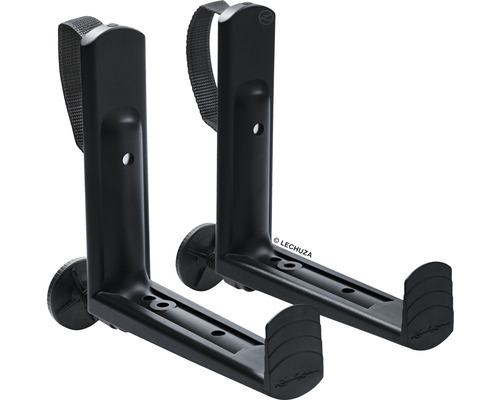 Dva čierne držiaky na kvetináče na montáž na stenu