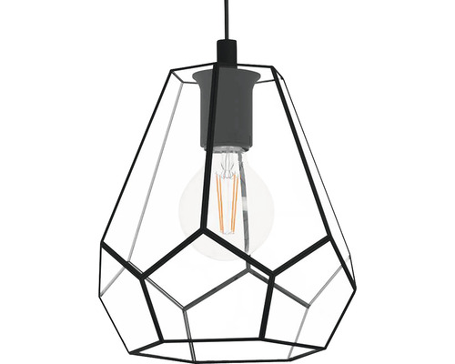 Závesné svietidlo s geometrickým kovovým rámom a žiarovkou