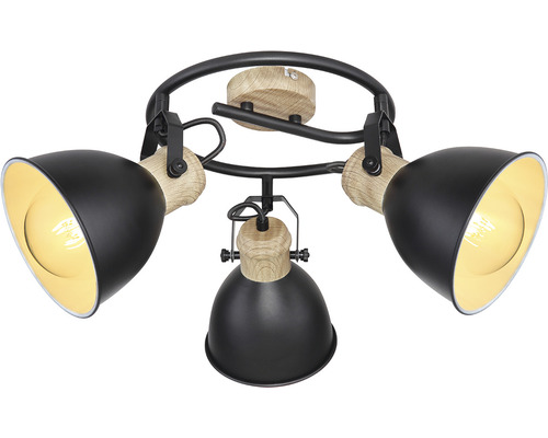 Stropné svietidlo s tromi reflektormi z kovu a dreva