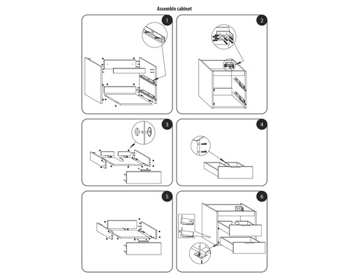 Obrázok montážneho návodu pre skriňu so zásuvkami
