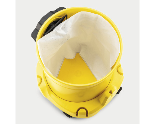 Žltý vysávač s filtračným vreckom zhora