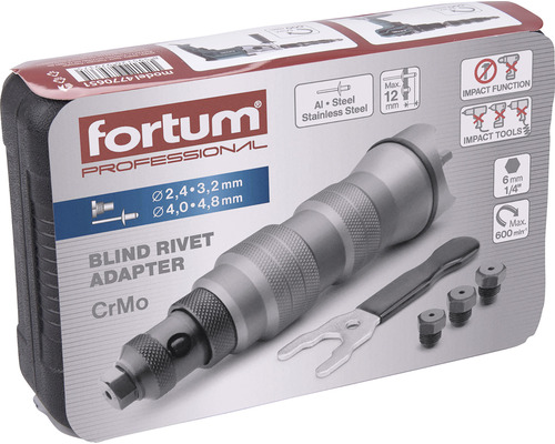 Adaptér pre nitovacie kliešte Fortum Professional s príslušenstvom v kufríku