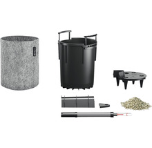 Kompletná súprava pozostávajúca z kvetináča, vložky, merača vlhkosti pôdy, substrátu a príslušenstva