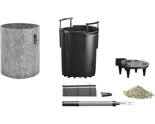 Kompletná súprava pozostávajúca z kvetináča, vložky, merača vlhkosti pôdy, substrátu a príslušenstva