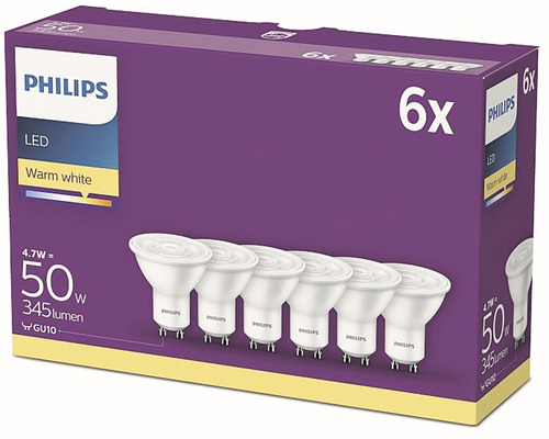 Balenie šiestich LED žiaroviek Philips s päticou GU10